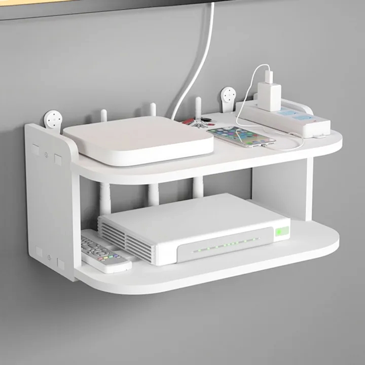 New Wifi Router Stand Double Layer Wall Mounted Home Decorator PVC Tarpaulin - 2 Layer Wood Desk Set